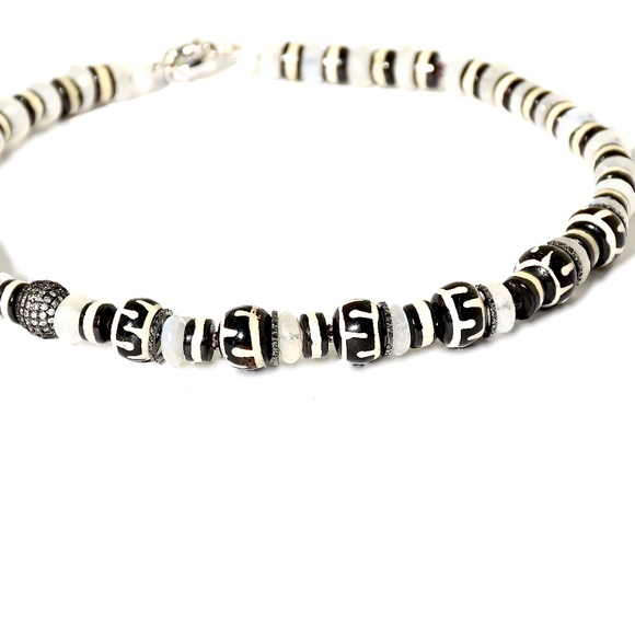 925 Silver Diamond Rainbow Moonstone Statement Necklace - Picture 3 of 4